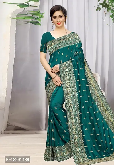 Stylish Silk Blend Green Self Pattern Saree with Blouse piece