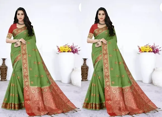 Stylish Silk Blend Self Pattern Saree with Blouse piece- 2 Pieces