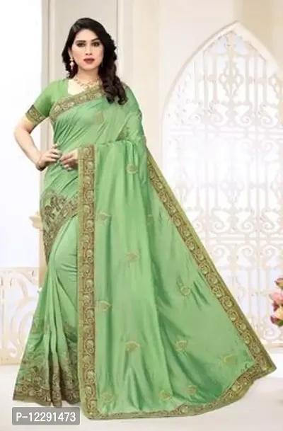 Stylish Silk Blend Green Self Pattern Saree with Blouse piece