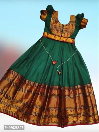 Silk Maxi Long Dress for Girls Traditional Full Length Anarkali Long Fullstitched Gown for Kids-thumb0