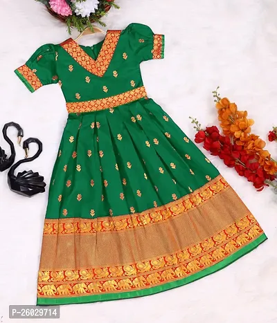 Girl's Banarasi Silk Model Maxi Long Dress for Girls Traditional Full Length Anarkali Long Frock for Kids Fullstitched Gown