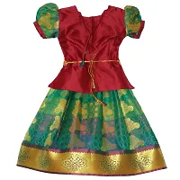 Alluring Green Cotton Silk Lehenga Choli With Waist Belt And Accessories For Girls-thumb2