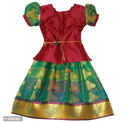 Alluring Green Cotton Silk Lehenga Choli With Waist Belt And Accessories For Girls-thumb3