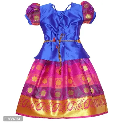 Alluring Blue Cotton Silk Lehenga Choli With Waist Belt And Accessories For Girls-thumb4
