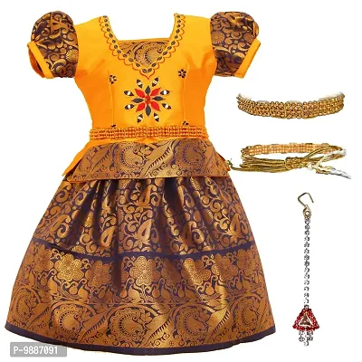 Alluring Yellow Cotton Silk Lehenga Choli With Waist Belt And Accessories For Girls-thumb0