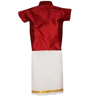 Stylish Maroon Art Silk Solid Shirt With Dhoti And Accessories For Boys-thumb1