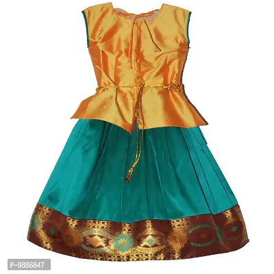 Alluring Turquoise Cotton Lehenga Choli With Waist Belt And Accessories For Girls-thumb3