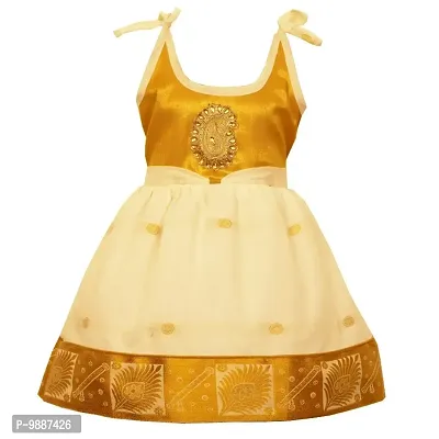 Alluring Beige Cotton Silk Frocks For Girls