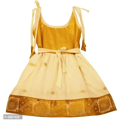 Alluring Beige Cotton Silk Frocks For Girls-thumb2