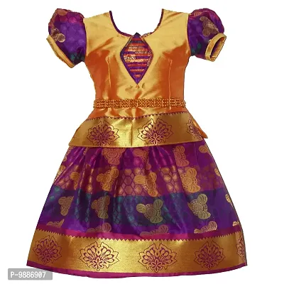 Alluring Golden Cotton Silk Lehenga Choli With Waist Belt And Accessories For Girls