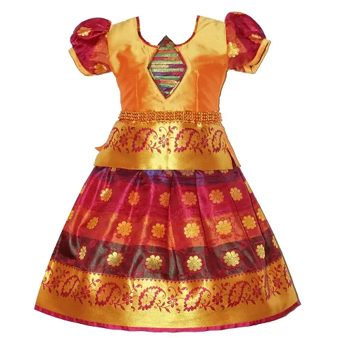 Alluring Cotton Silk Lehenga Choli With Waist Belt And Accessories For Girls