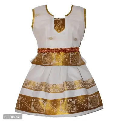 Alluring White Cotton Silk Lehenga Choli With Waist Belt And Accessories For Girls
