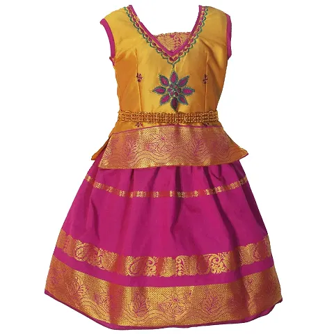 Alluring Cotton Silk Lehenga Choli With Waist Belt And Accessories For Girls