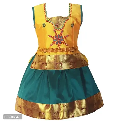 Alluring Turquoise Cotton Lehenga Choli With Waist Belt And Accessories For Girls