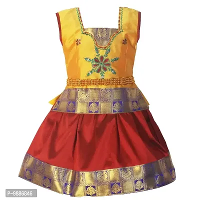 Alluring Maroon Cotton Lehenga Choli With Waist Belt And Accessories For Girls
