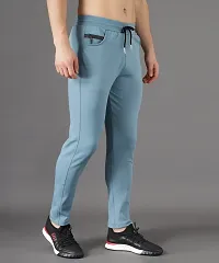 Stylish Blue Cotton Solid Regular Track Pants For Men-thumb2