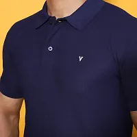 Stylish Navy Blue Cotton Blend Solid Polos For Men-thumb3