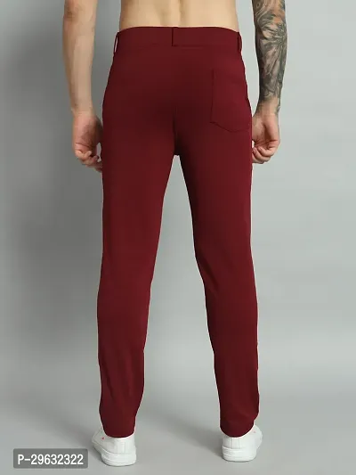 Comfortable Wine Cotton Spandex Mid-Rise Trouser For Men-thumb2