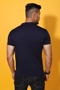 Stylish Dark Blue Cotton Blend Solid Polos For Men-thumb1