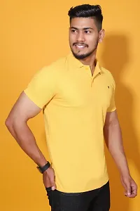 Stylish Yellow Cotton Blend Solid Polos For Men-thumb2