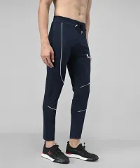 Navy Blue Cotton Spandex Solid Regular Fit Track Pants For Men-thumb2