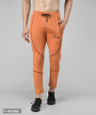 Orange Cotton Spandex Solid Regular Fit Track Pants For Men