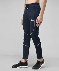 Navy Blue Cotton Spandex Solid Regular Fit Track Pants For Men-thumb3