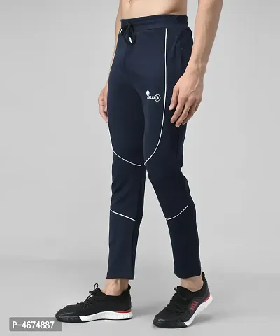 Navy Blue Cotton Spandex Solid Regular Fit Track Pants For Men-thumb4