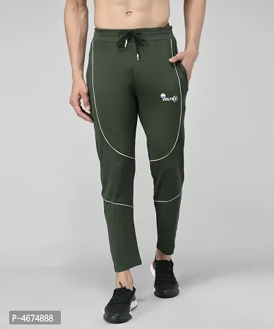 Green Cotton Spandex Solid Regular Fit Track Pants For Men