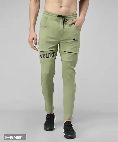 Olive Cotton Spandex Regular Track Pants For Men