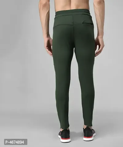 Green Cotton Spandex Solid Regular Fit Track Pants-thumb2
