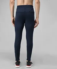 Navy Blue Cotton Spandex Solid Regular Fit Track Pants-thumb1