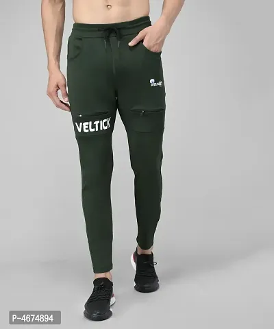 Green Cotton Spandex Solid Regular Fit Track Pants-thumb0