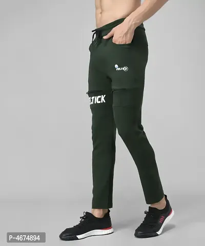 Green Cotton Spandex Solid Regular Fit Track Pants-thumb4