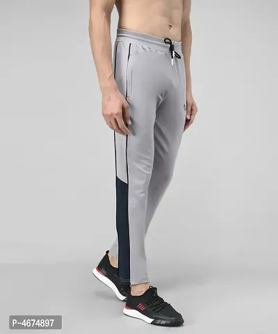 Grey Cotton Spandex Solid Regular Fit Track Pants-thumb3