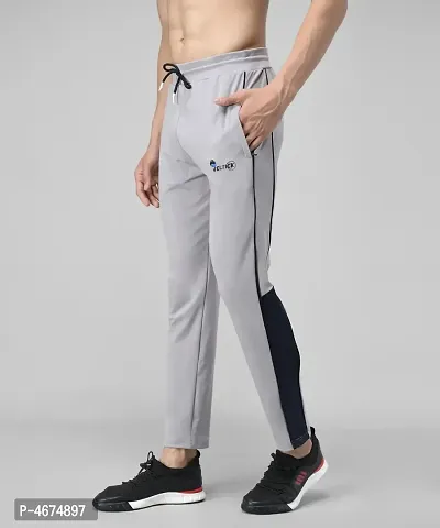 Grey Cotton Spandex Solid Regular Fit Track Pants-thumb4