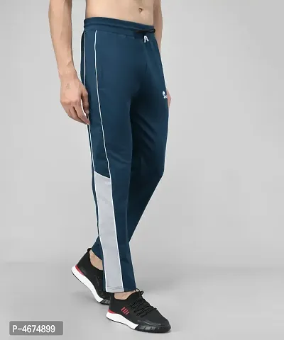 Blue Cotton Spandex Solid Regular Fit Track Pants-thumb3