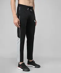 Black Cotton Spandex Solid Regular Fit Track Pants-thumb2