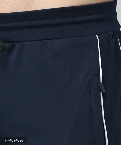 Navy Blue Cotton Spandex Regular Track Pants For Men-thumb5