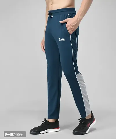 Blue Cotton Spandex Solid Regular Fit Track Pants-thumb4