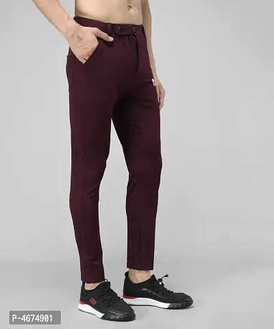 Maroon Cotton Spandex Solid Regular Fit Track Pants-thumb3