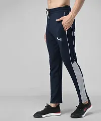 Navy Blue Cotton Spandex Regular Track Pants For Men-thumb3