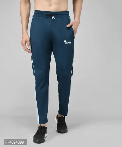 Blue Cotton Spandex Solid Regular Fit Track Pants