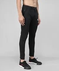 Black Cotton Spandex Regular Track Pants For Men-thumb2