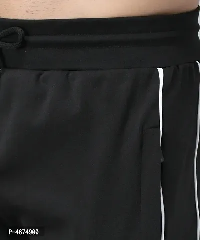 Black Cotton Spandex Solid Regular Fit Track Pants-thumb5