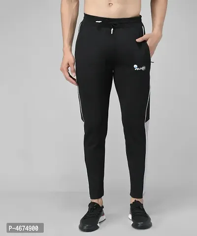 Black Cotton Spandex Solid Regular Fit Track Pants-thumb0