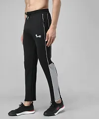 Black Cotton Spandex Solid Regular Fit Track Pants-thumb3