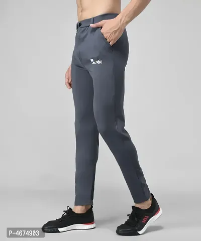 Grey Cotton Spandex Regular Track Pants For Men-thumb2