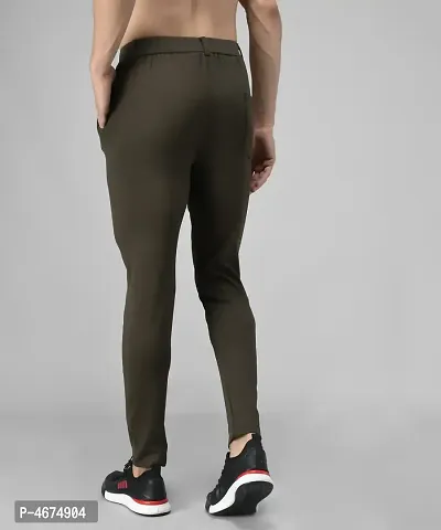 Olive Cotton Spandex Solid Regular Fit Track Pants-thumb2