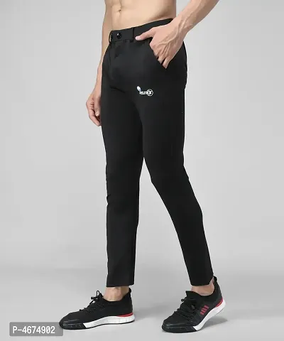 Black Cotton Spandex Regular Track Pants For Men-thumb4